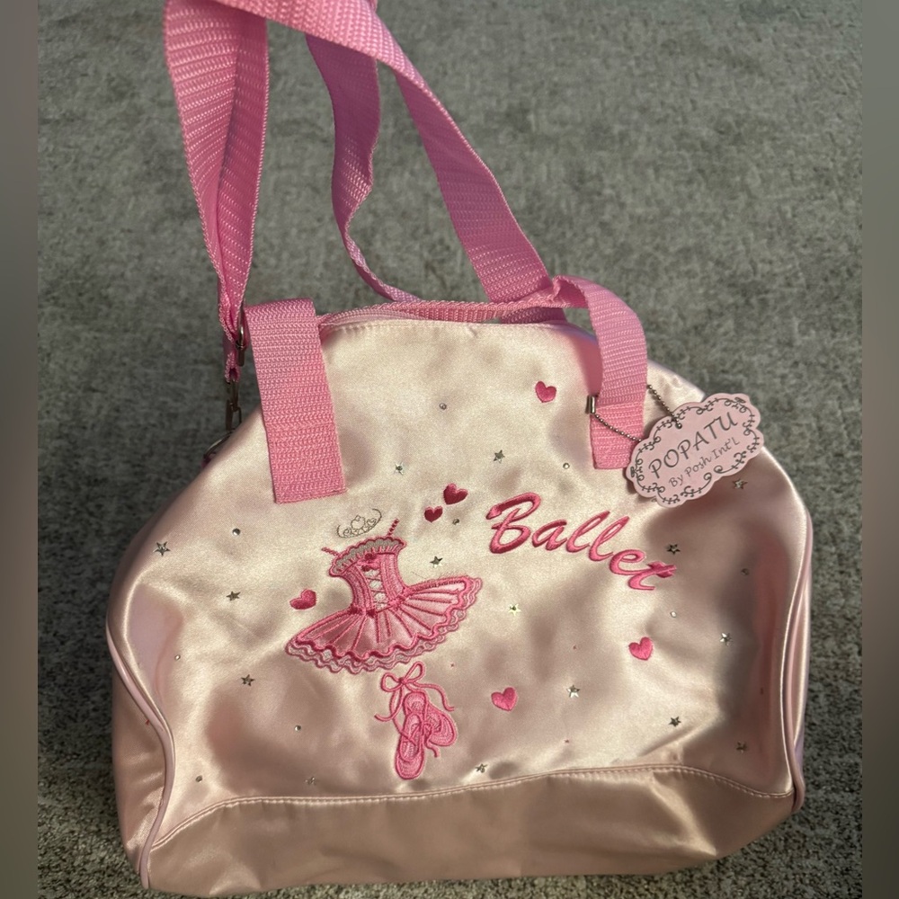 Child’s POPATU DANCE TOTE BAG Ballerina ballet pink satin lined embroidered NWT